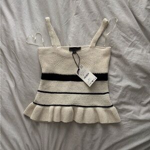 Zara Knitted Spaghetti Tank Top - Cream with Black Stripes